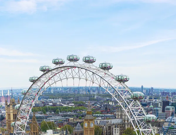 London Eye from Southbank with trees surrounding