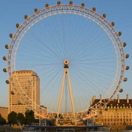 London Eye embankment view blue sky